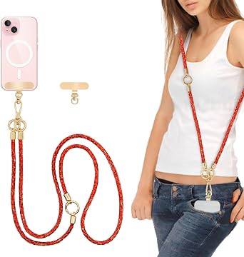 Phone Lanyard Crystal Phone Strap Crossbody, Red | Crystal Phone Strap Crossbody Rhinestone Anti Theft Layered Strap Crossbody Cell Phone Neck for Women