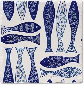 Thirstystone Indigo Fish Single Tumbled Tile Coaster