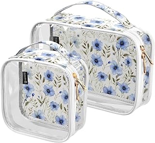 2Pcs Flower Cosmetic Bags,Clear Makeup Bags,T...