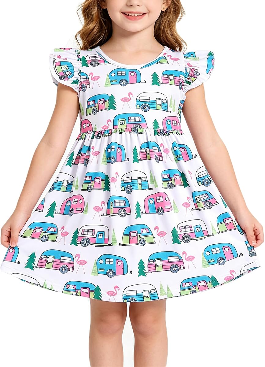 Toddler Girl Dress Casual Ocean Shark Print Short Sleeve Summer Outfits 2-8Y