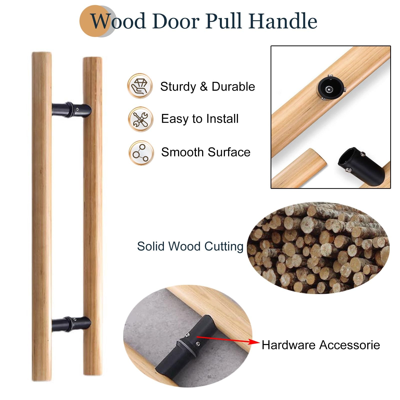 Manijas de Puerta corredizas de Madera de Doble Cara con Sistema de Empuje y Tiro - Manijas de Granero corredizas de 120 cm (47,25") en Forma de H para Uso contemporáneo en viviendas y Local