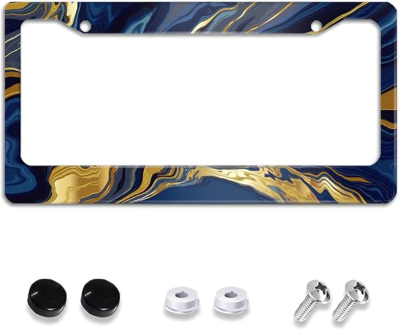 Abstract Blue Marble Number Plate Cover License Plate Frame, Decorative Car Aluminum Decor Car Tag Frames for MenWomen with Screw Caps Car Accessories 2 Holes US Canada Standard 12''X6''