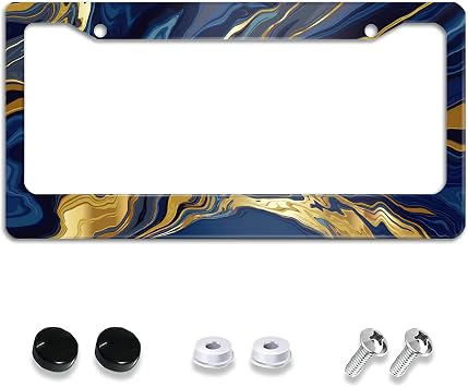 Abstract Blue Marble Number Plate Cover License Plate Frame, Decorative Car Aluminum Decor Car Tag Frames for MenWomen with Screw Caps Car Accessories 2 Holes US Canada Standard 12''X6''