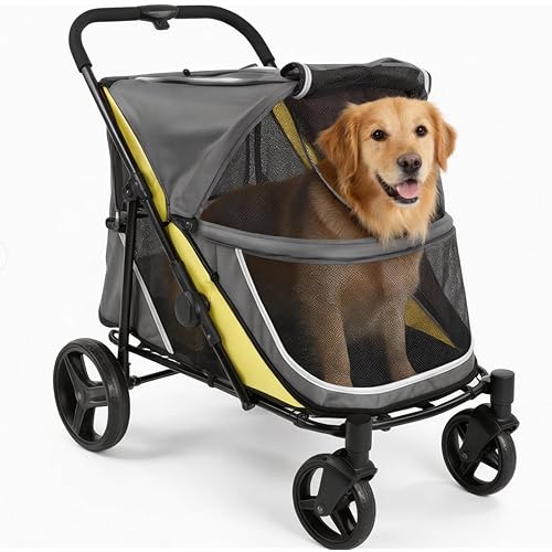 Dog Stroller for Large and Medium Dogs, Easy-Fold Dual Entry Pet Wagon with One-Foot Brake, All-Terrain Cart with Air Mesh for Senior Pets Up to 130 Lbs