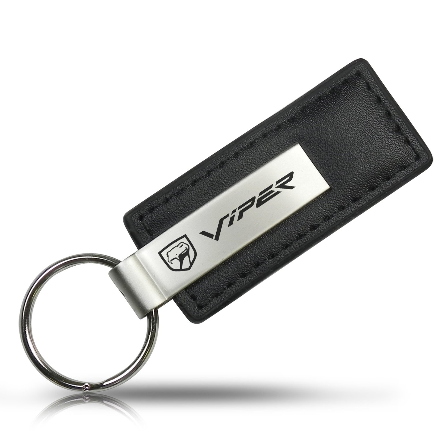 AU-TOMOTIVE GOLD Rectangular Leather Key Chain for Dodge Viper (Black)