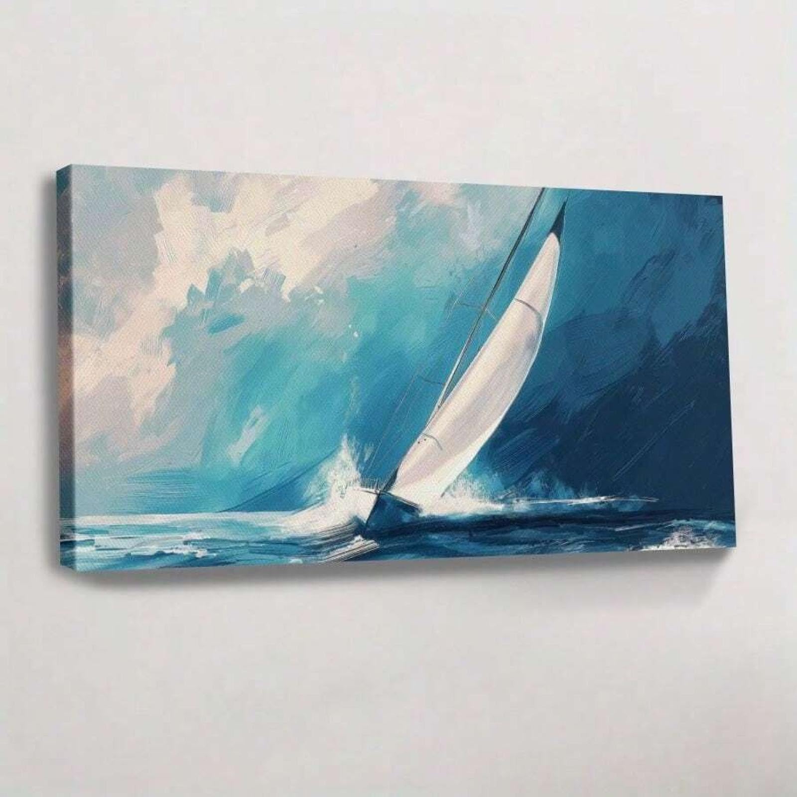 XBTYKPB ailing Boat, Sea Adventure, Impressionist Canvas Poster Paintings Wall Art For Living Room Bedroom Corridor Wall Decor 70x140cm Withframe