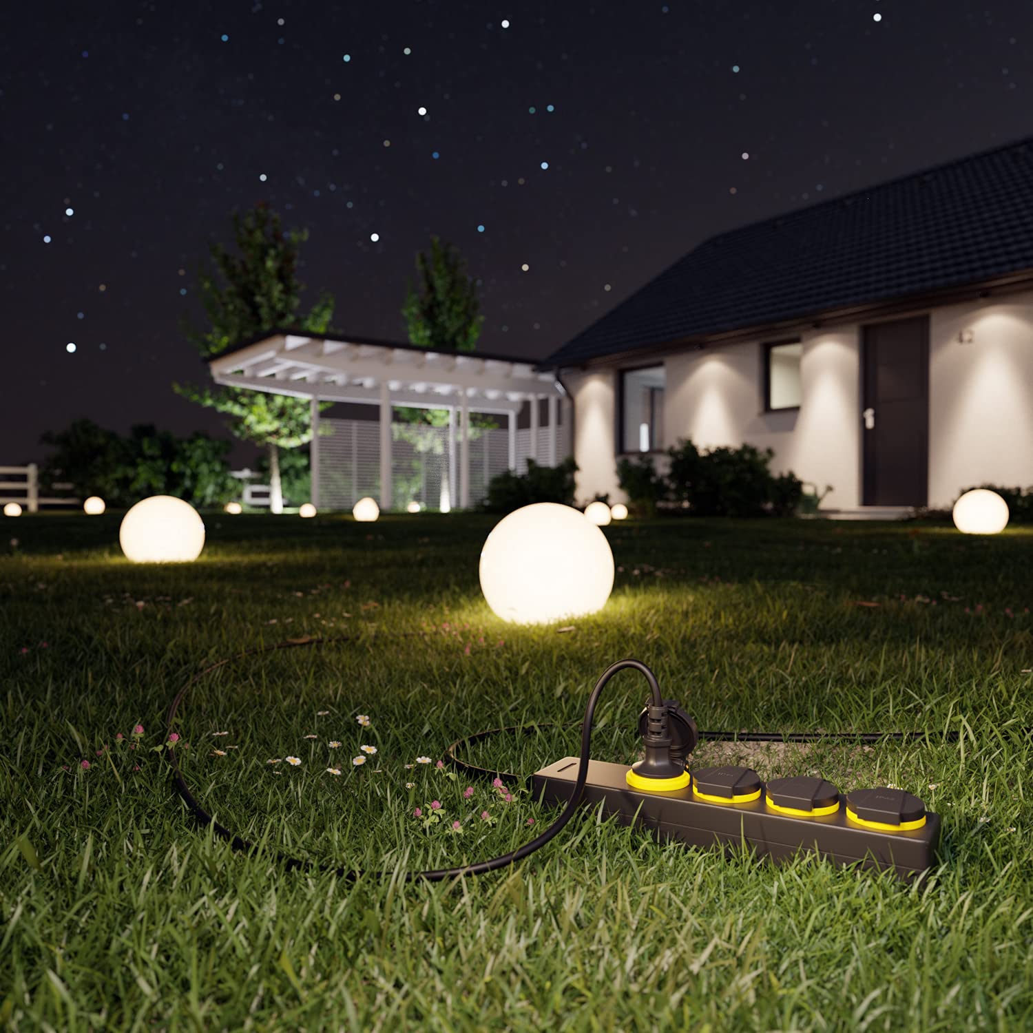 deleyCON Listwa Zasilająca Outdoor 4-Gniazda, Kabel 3,0m, IP44 Odporna na Zachlapania, Ogród Taras Balkon Piwnica Garaż
