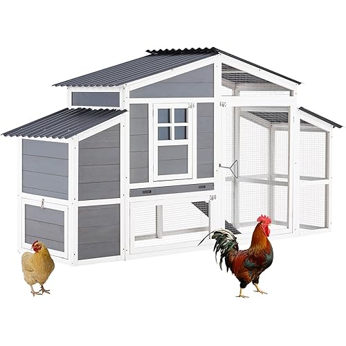 AECOJOY 81” Large Chicken Coop, Outdoor Wooden Hen House Chicken Coop and Run Chicken Coops for 6 Chickens