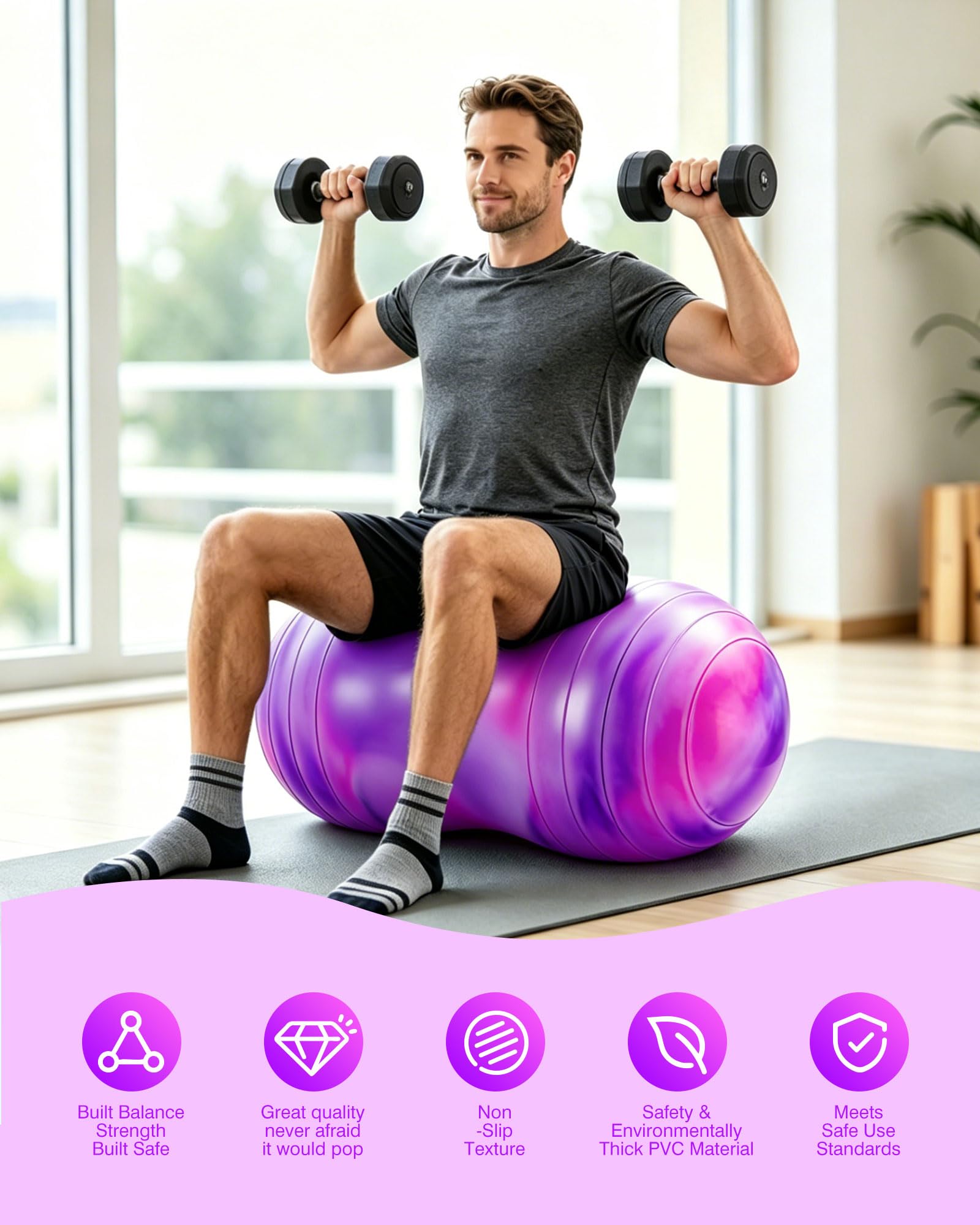 ZOOJOY Erdnussball für Kinder und Erwachsene – 45,7 cm/50,8 cm Anti-Burst-Gymnastikball für Schwangerschaft und Arbeit, sensorischer Wackelsitz, Kernstärke, Gleichgewicht, Physiotherapie