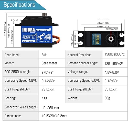 Miniatura 32 de INJORA Servo 25KG de alto par de torsión para modelos de coche RC Crawler Truck (Ángulo de control 270°)