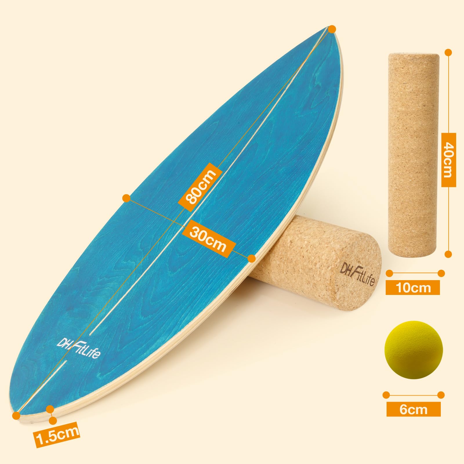 DH FitLife Surfbrett Kit Surfing Balance Board aus Echtholz | Indoor Surfboard mit Rocker Shape | Wackelbrett für Erwachsene | Spaß & Training Zuhause