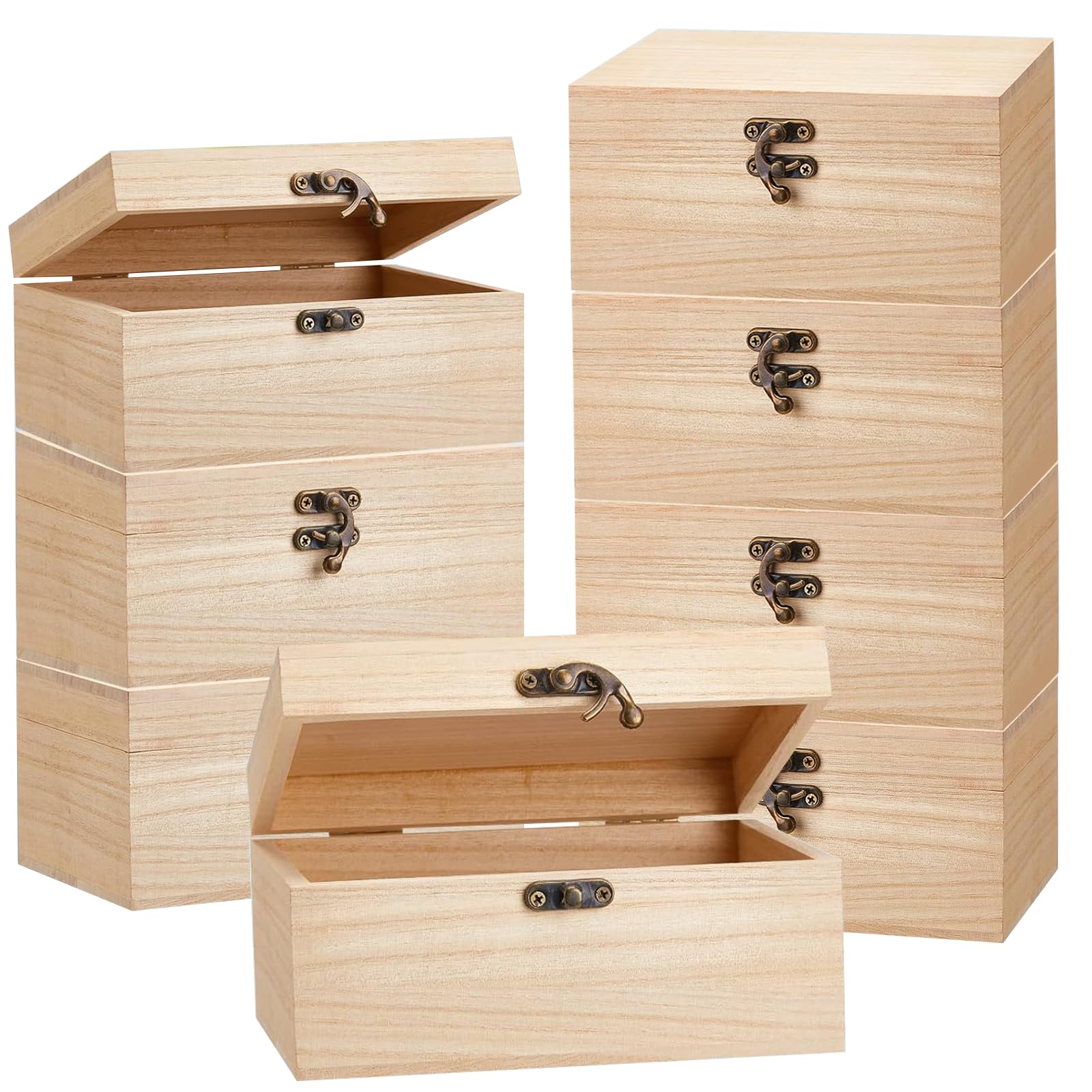 Lot de 8 Boîtes au Trésor en Bois Brut 17 x 13 x 8 cm avec Fermoir