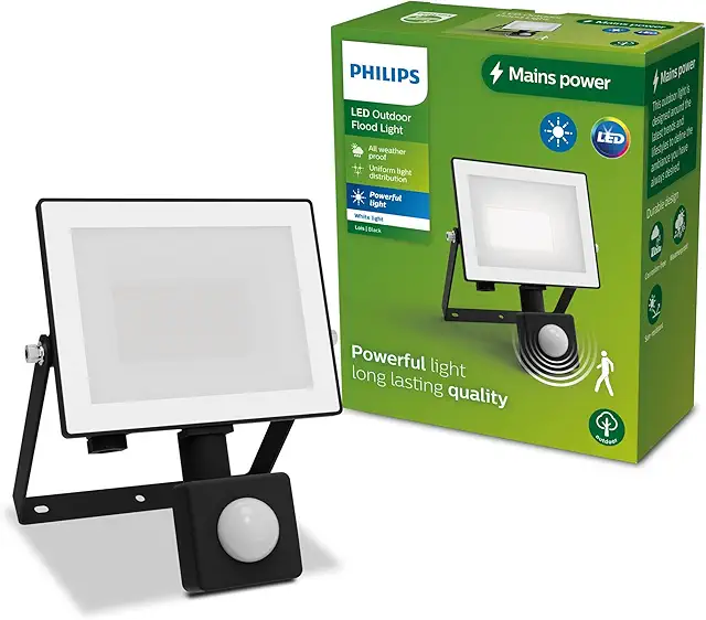 Philips Projecteur Extérieur avec Détecteur de Mouvement, Lampe Sécurité 20W Noir
