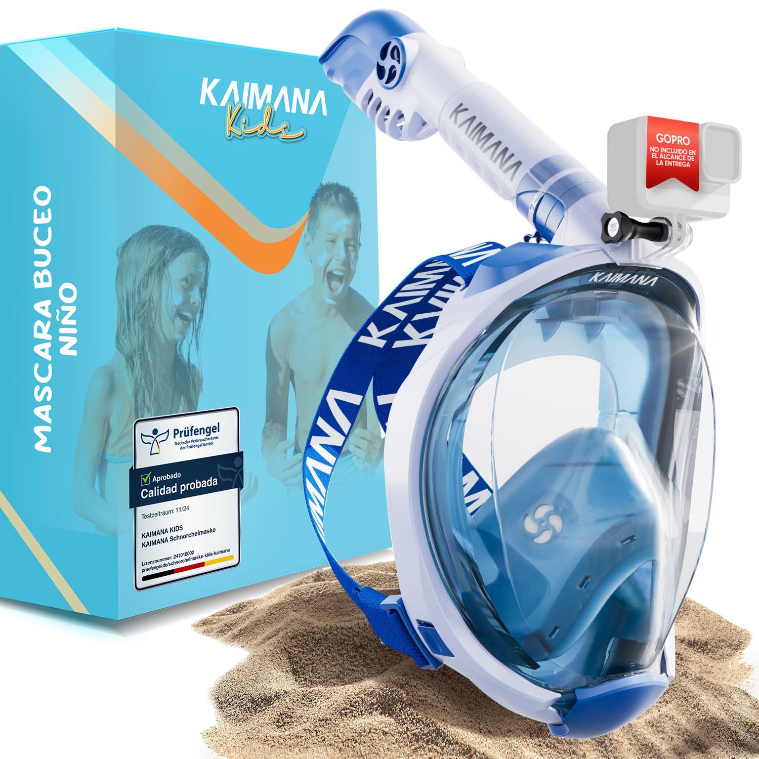 KAIMANA® Máscara Snorkel Niño Integral – Máscara Buceo Niño Full Face 4-10 Años con Sistema CO₂-Safe, Anti-Vaho y Anti-Filtraciones – Incluye Bolsa de Transporte