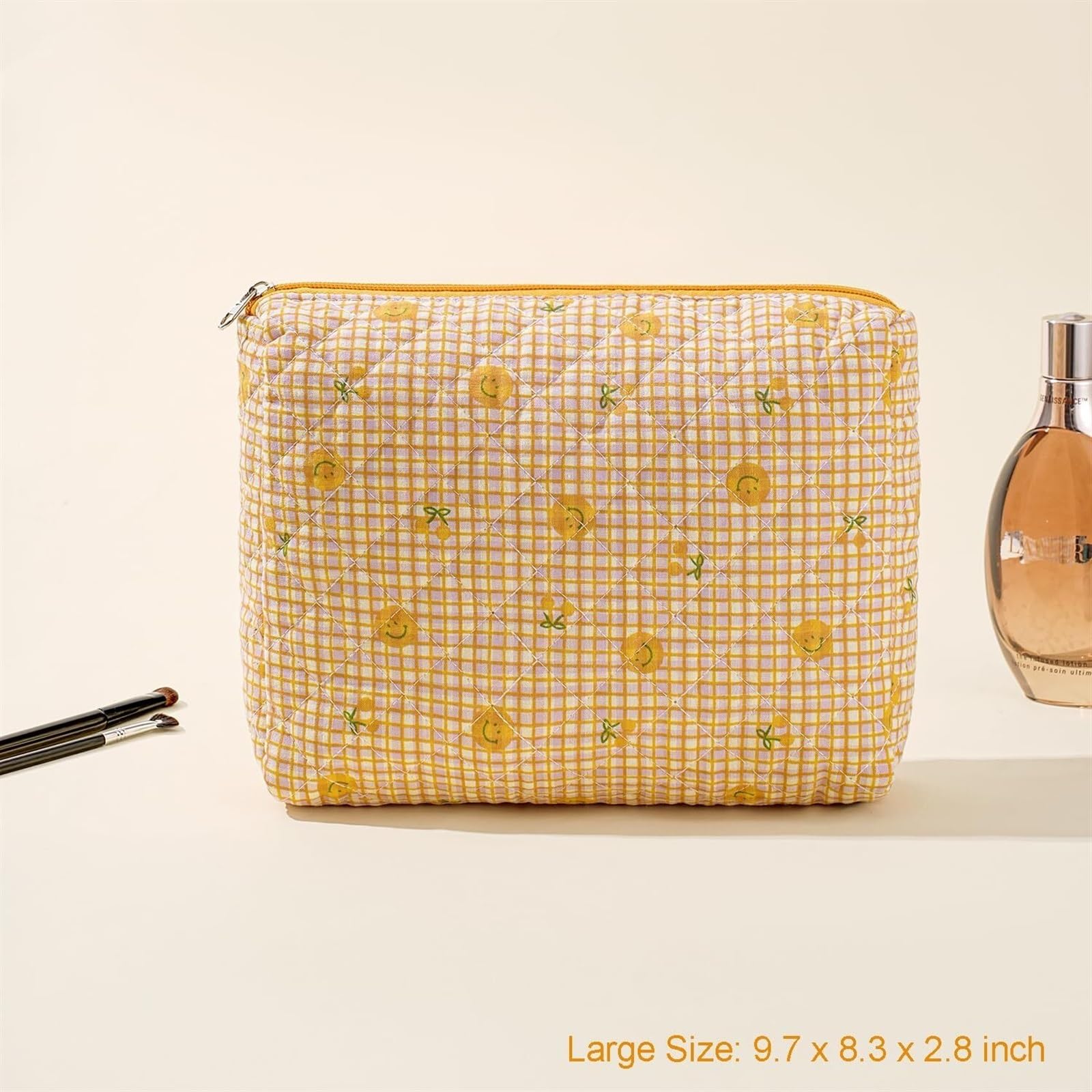 RUVOO Portátil para Viaje Bolsas Bolsa De Cosméticos Acolchada De Viaje For Mujer, Bolsa De Cosméticos De Algodón, Bolsa De Almacenamiento De Artículos De Tocador Organizador Maquillaje(Yellow)