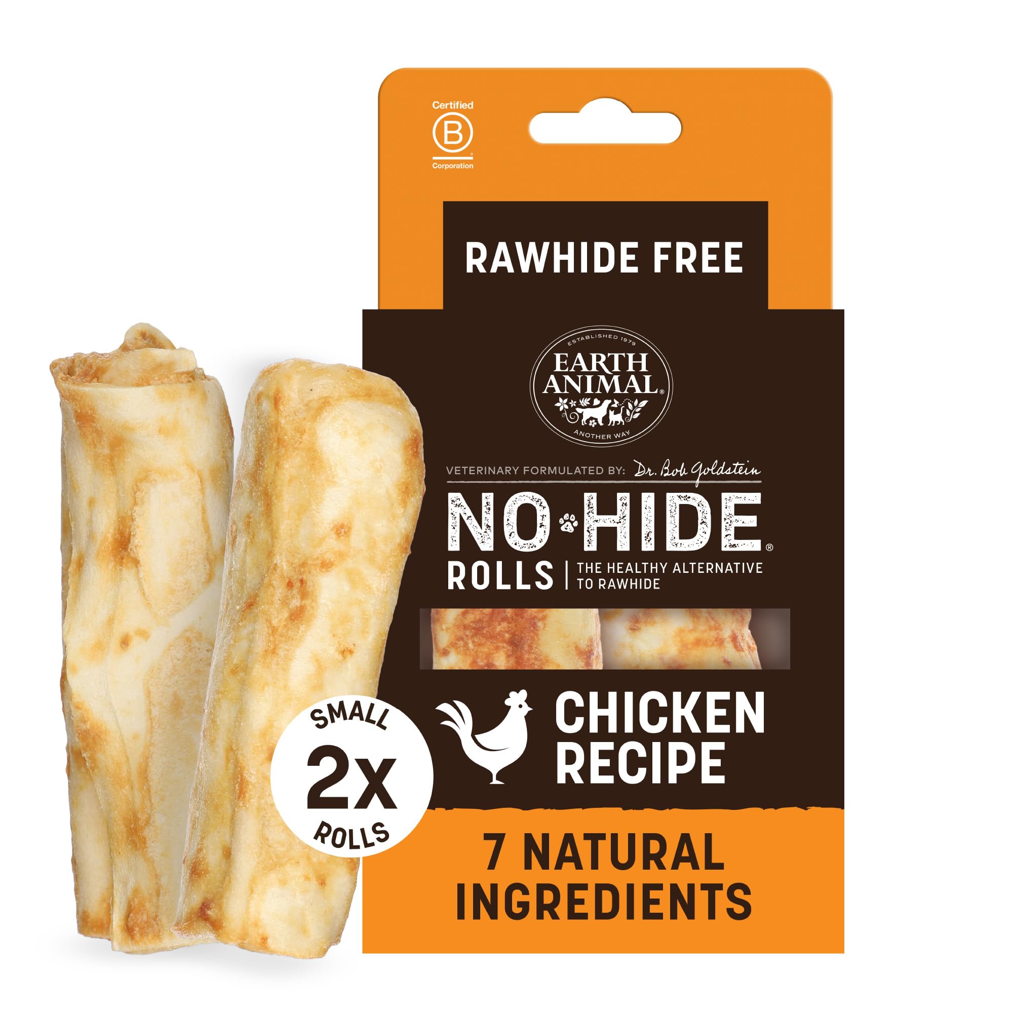 Earth Animal No-Hide® Chicken Rolls (2 Pack) – Long-Lasting Dog Chews – Natural Dog Treats for Small Dogs (5-18 kg) – Easily Digestible, Supports Healthy Teeth & Gums – 100% Recyclable Packaging