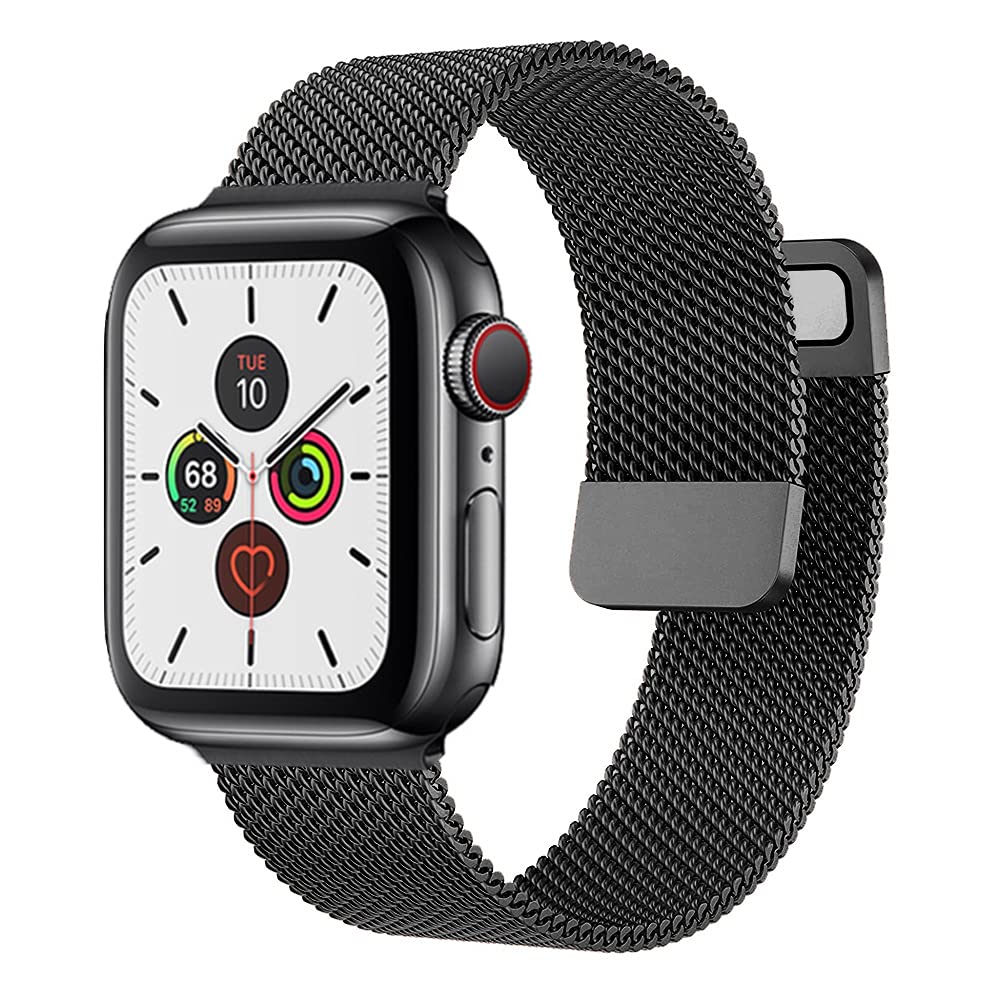 N Techno Stainless Steel Bands for Apple Watch: Magnetic Milanese Mesh Strap for iWatch Series 8 7 6 5 4 3 2 SE (38mm,40mm,41mm) [Watch Not Included]