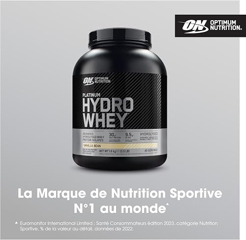 Optimum Nutrition Platinum Hydro Whey, Hydrolysed Whey Protein Isolate Powder with Essential Amino Acids, Glutamine and BCAA, Vanilla Bean Flavour, 40 Servings, 1.6 kg - 2