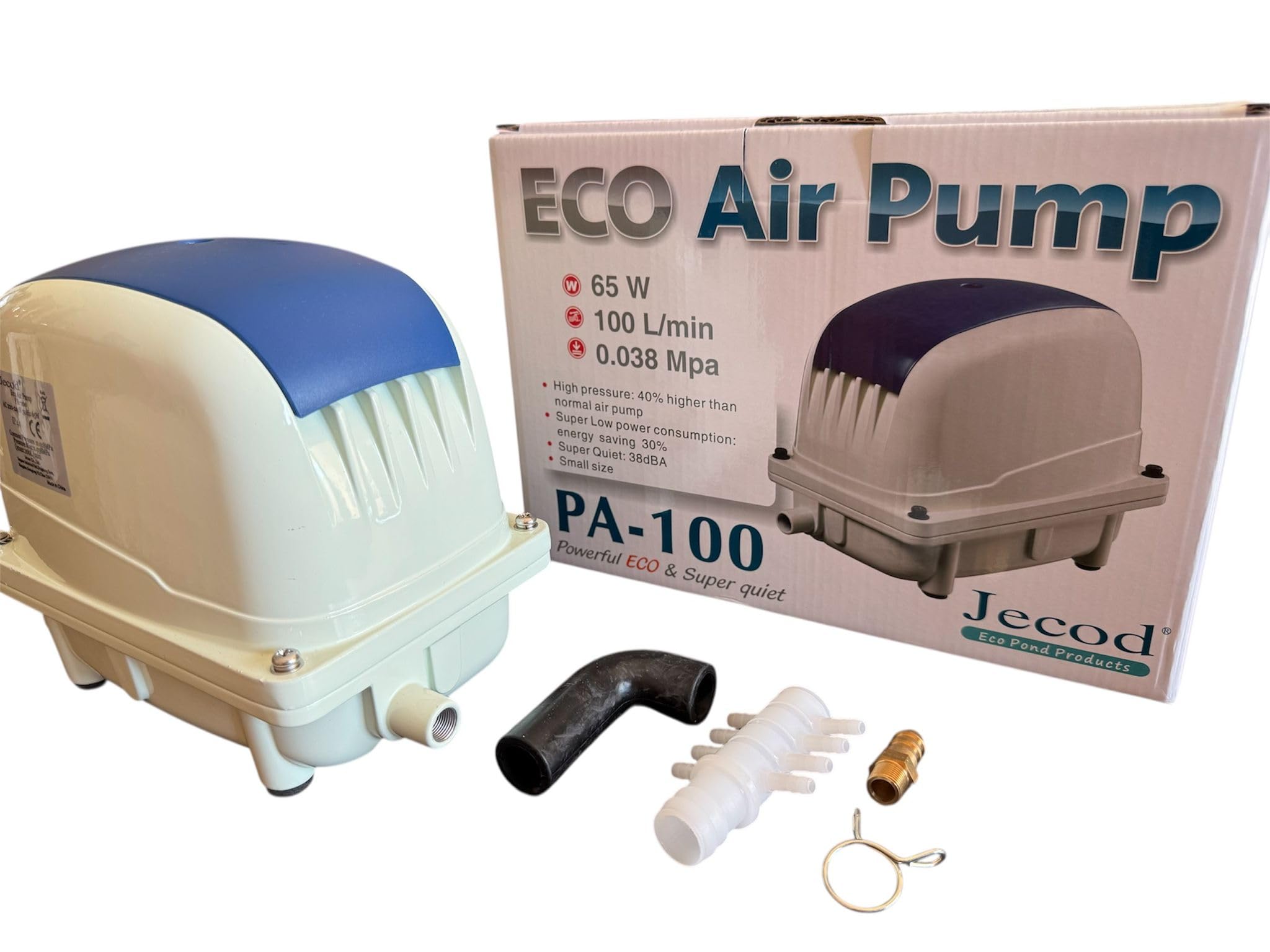 Jecod PA-100 Bomba de Aire Profesional 100 L/min – Compresor Silencioso y de Alta Eficiencia para Estanques, Acuarios Grandes, Hidroponía y Acuicultura Alto Caudal, Bajo Consumo