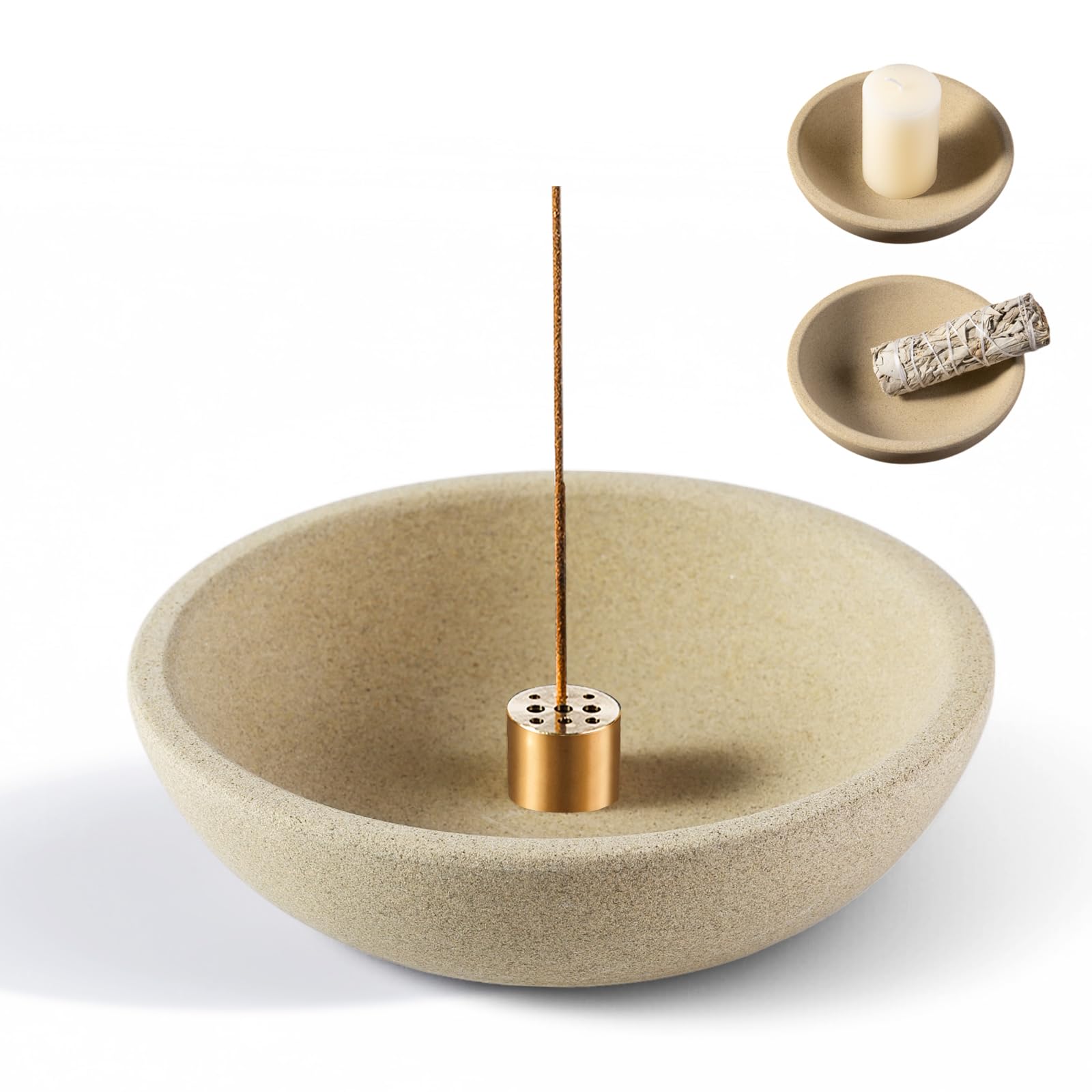 Koville Natural Marble Incense Holder, Incense Holder for Sticks with 9 Holes, Handmade Incense Burner Ash Catcher for Meditation Yoga SPA, Balsam Fir