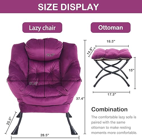 Miniatura 3 de Lita Silla relajada con otomana, tapizado ornamental, moderno de ocio, contemporáneo para lectura con reposabrazos y un bolsillo lateral para sala