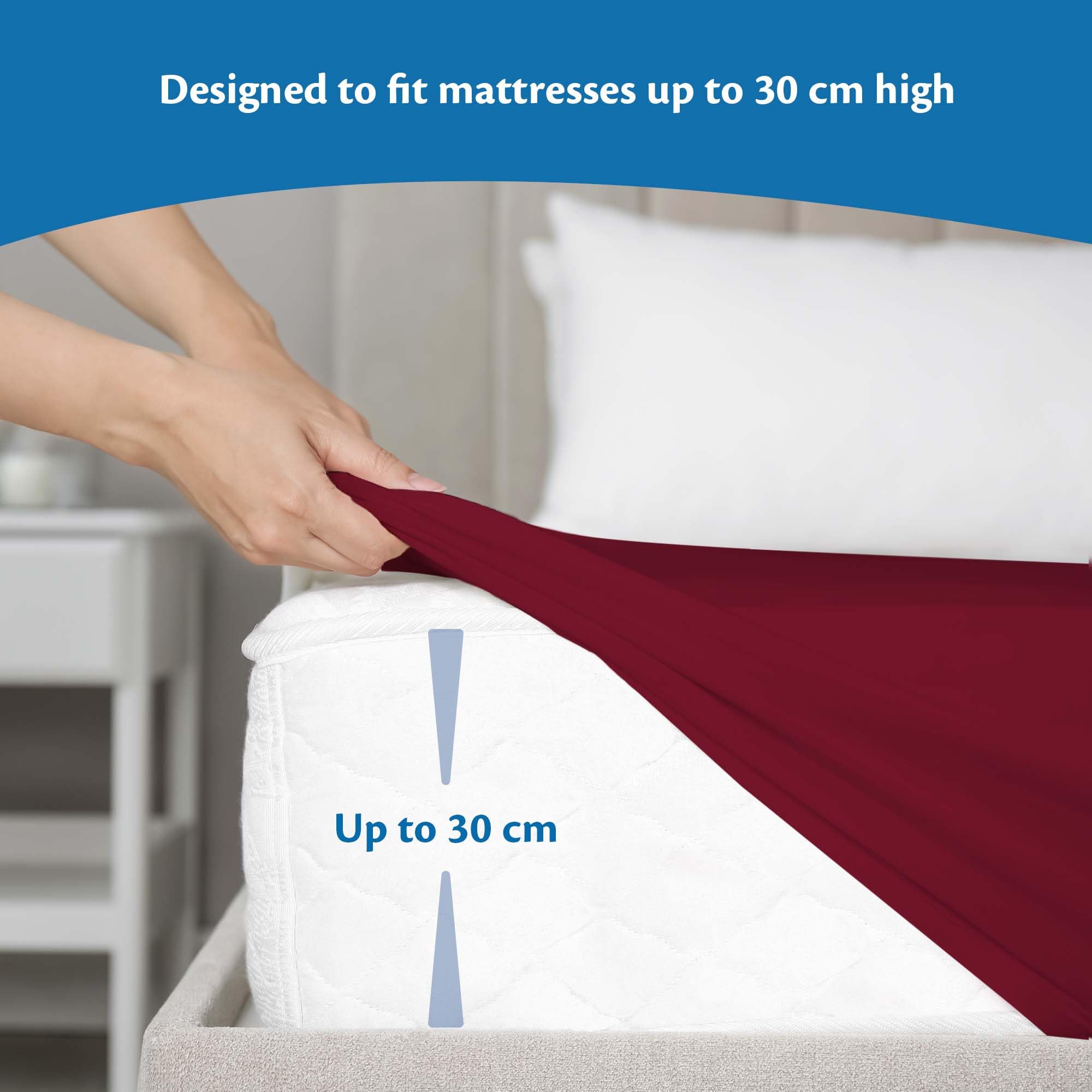 King size Fitted Sheet for Size 160x190 cm in Bordeaux Microfiber Bottom Fitted Sheet Deep Pocket 12 inch (up to 30cm) in Soft Brushed Microfiber Fabric Easy Care Shrinkage and Fade Resistant - Image 3