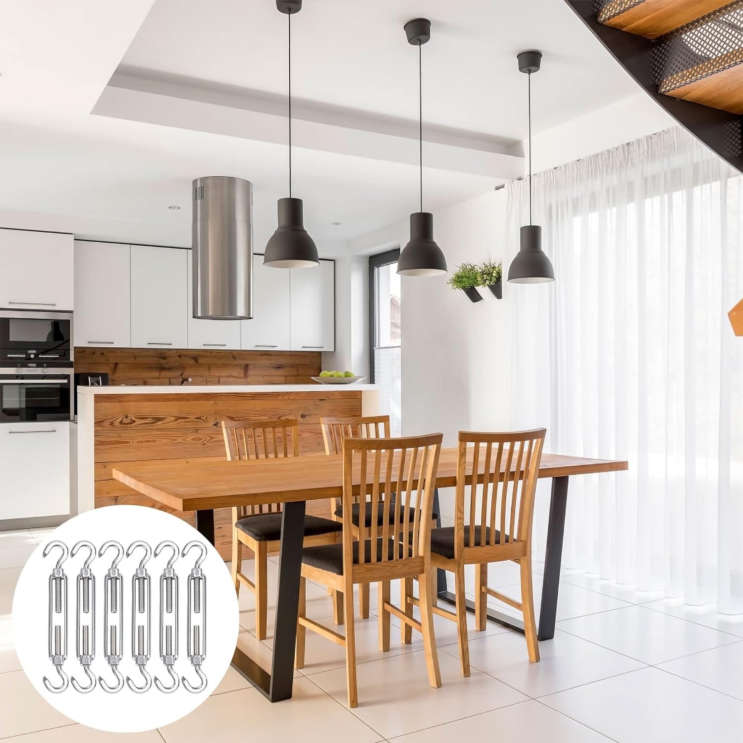 Image secondaire de Tendeur en Acier Inoxydable YKKJ - Lot de 6 Crochets Ajustables