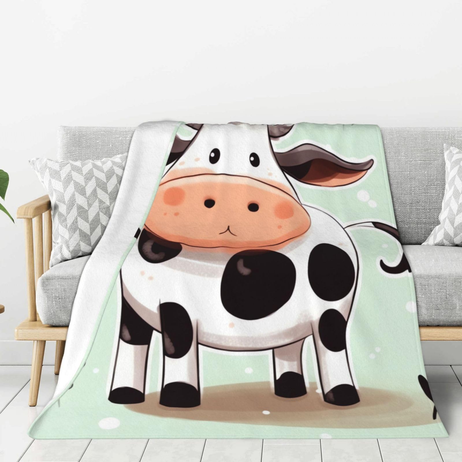 Couverture polaire douce motif vache, idée cadeau pour lit et canapé