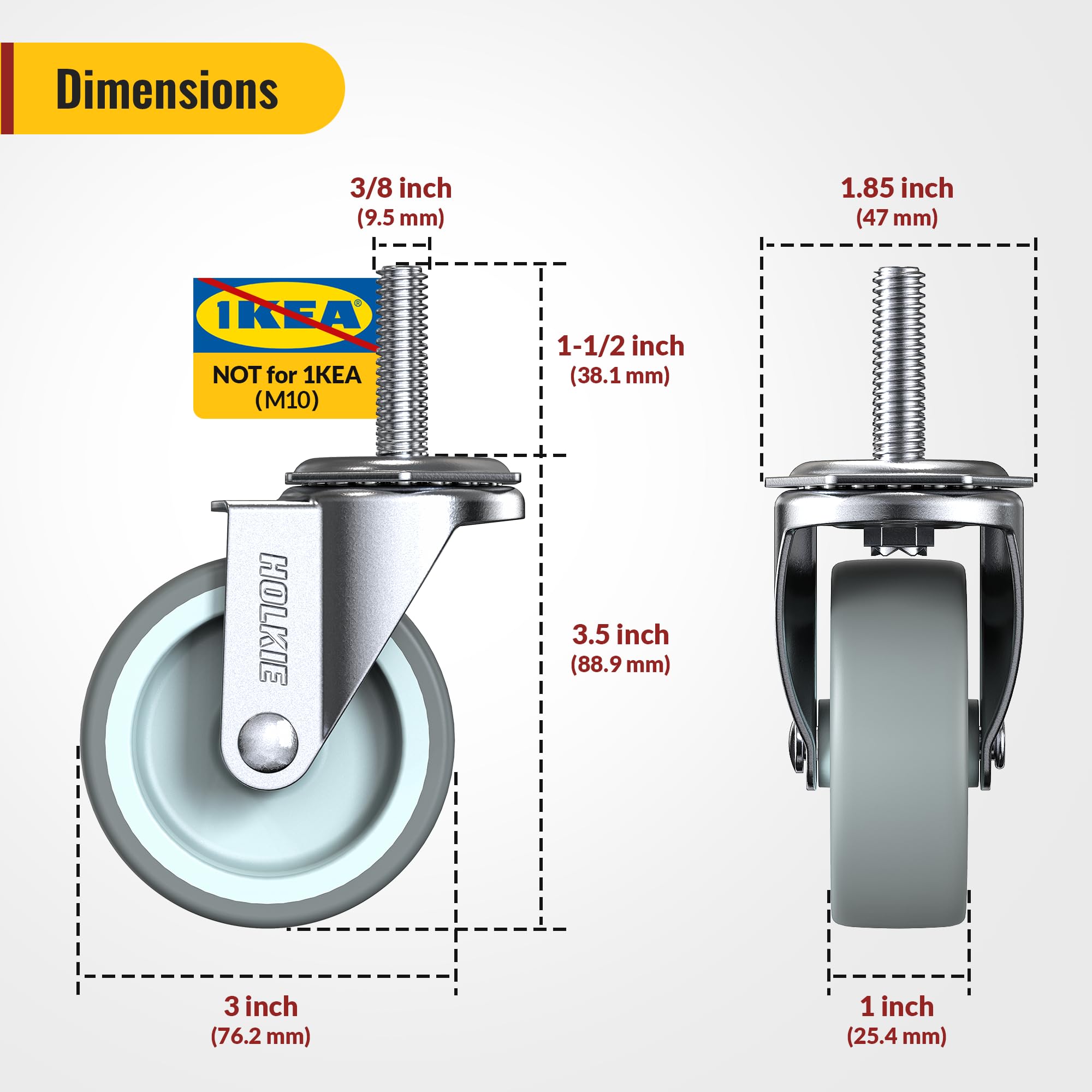 HOLKIE Stem Casters - Heavy Duty & Quiet Rolling -2 HOLKIE Stem Casters - Heavy Duty & Quiet Rolling -2