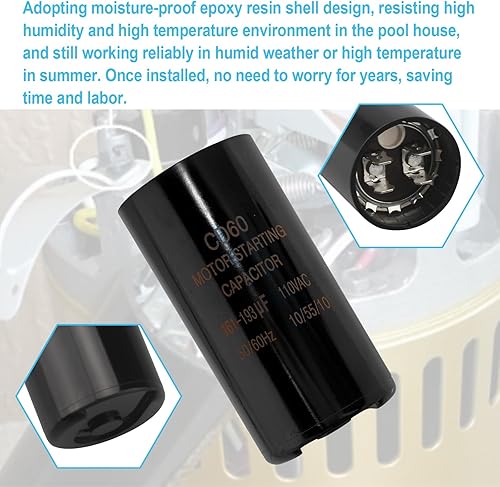 Miniatura 6 de Condensador de arranque de motor de bomba de piscina 161-193 ufMFD 110-125 VCA 20% 5060 Hz CD60 Se adapta a Hayward Super Pump. Bombas Max Flo 0.75
