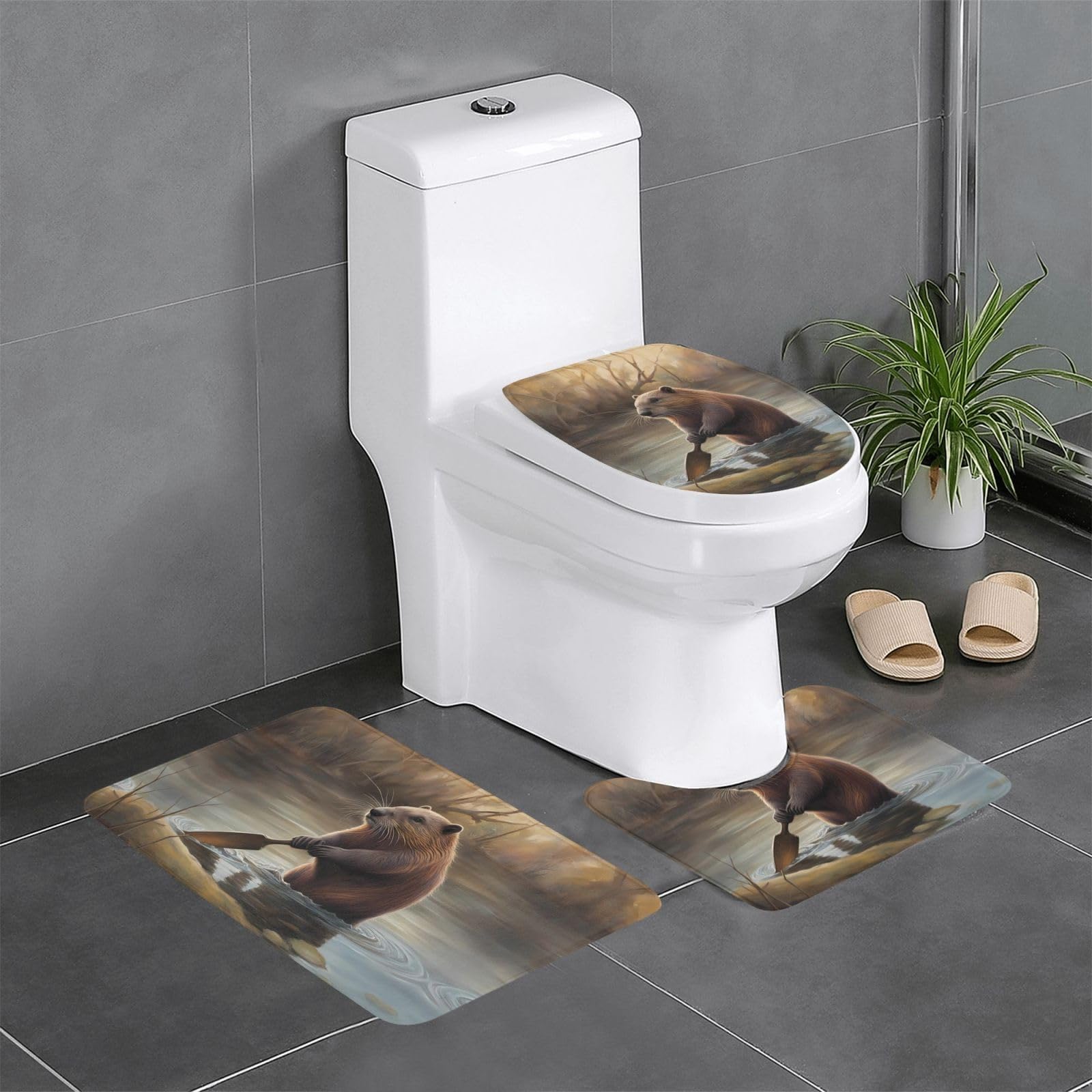 Tapis de salle de bain antidérapant Beaver Working lot de 3