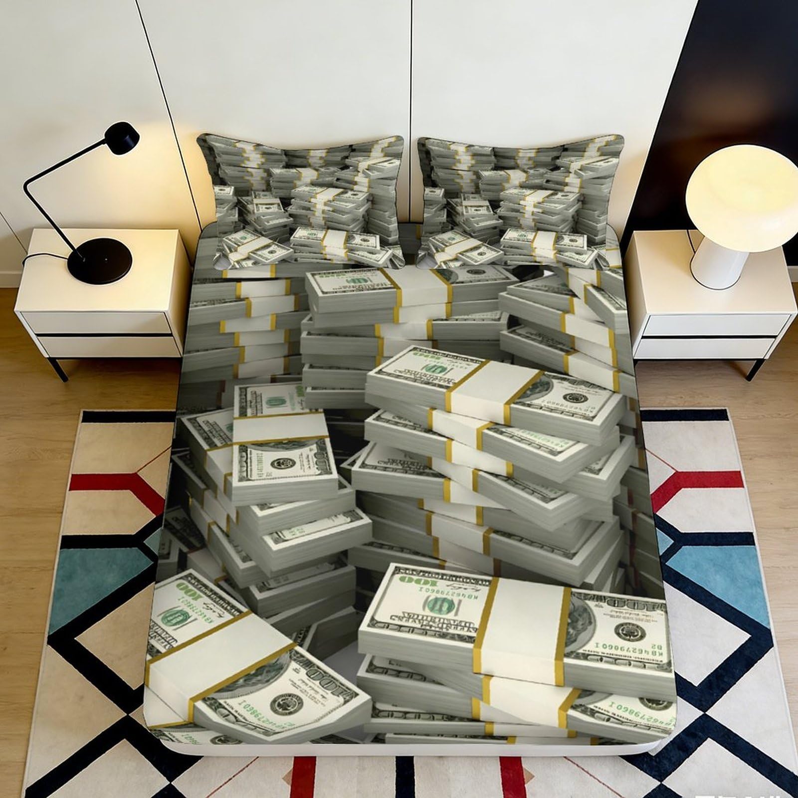 Jqzkxnhpbr Style-6 3D Printed Money Stack Fitted Sheet Microfiber Soft Breathable Cash Bundle Bed Cover For Bedroom Dorm Decor Protection 90X200x25cm