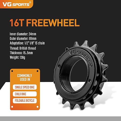 Miniatura 23 de VG SPORTS Rueda libre de bicicleta de una sola velocidad, 16T/18T/20T/22T/24T Compatible con piezas de repuesto Freehub tipo roscado de rueda libre