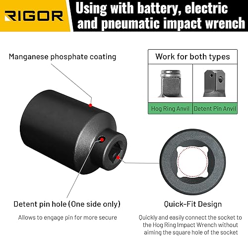 Miniatura 4 de RIGOR 11004 - Enchufe de impacto de tuerca de eje de 1.260 in, accionamiento de 12 pulgada, 6 puntos, profundo, CR-MO, métrico, ajuste rápido para
