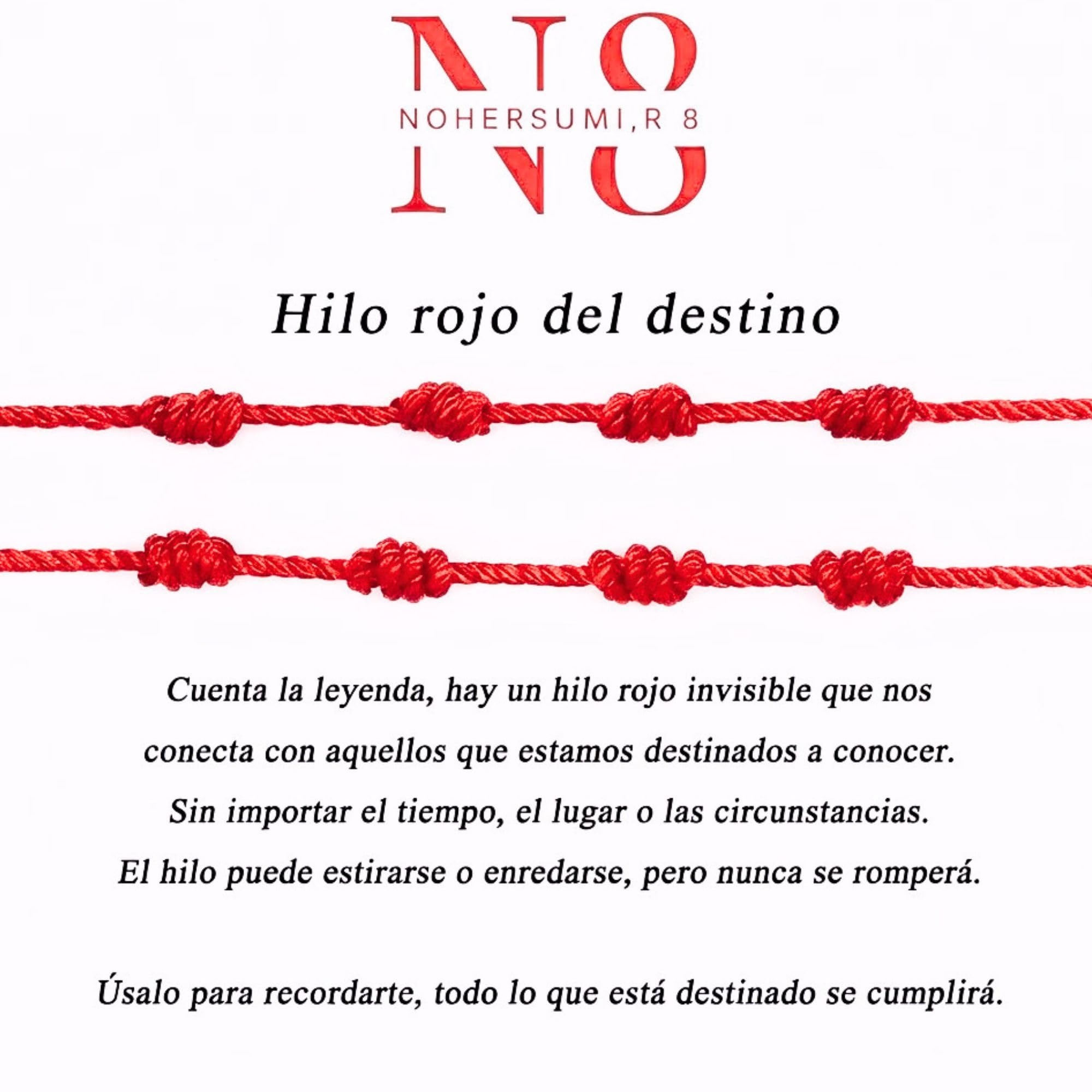 INCLUYE TARJETA CON SIGNIFICADO,2 PULSERAS 7 NUDOS roja Hilo Rojo HECHAS A Mano, Unisex, muy adaptable.