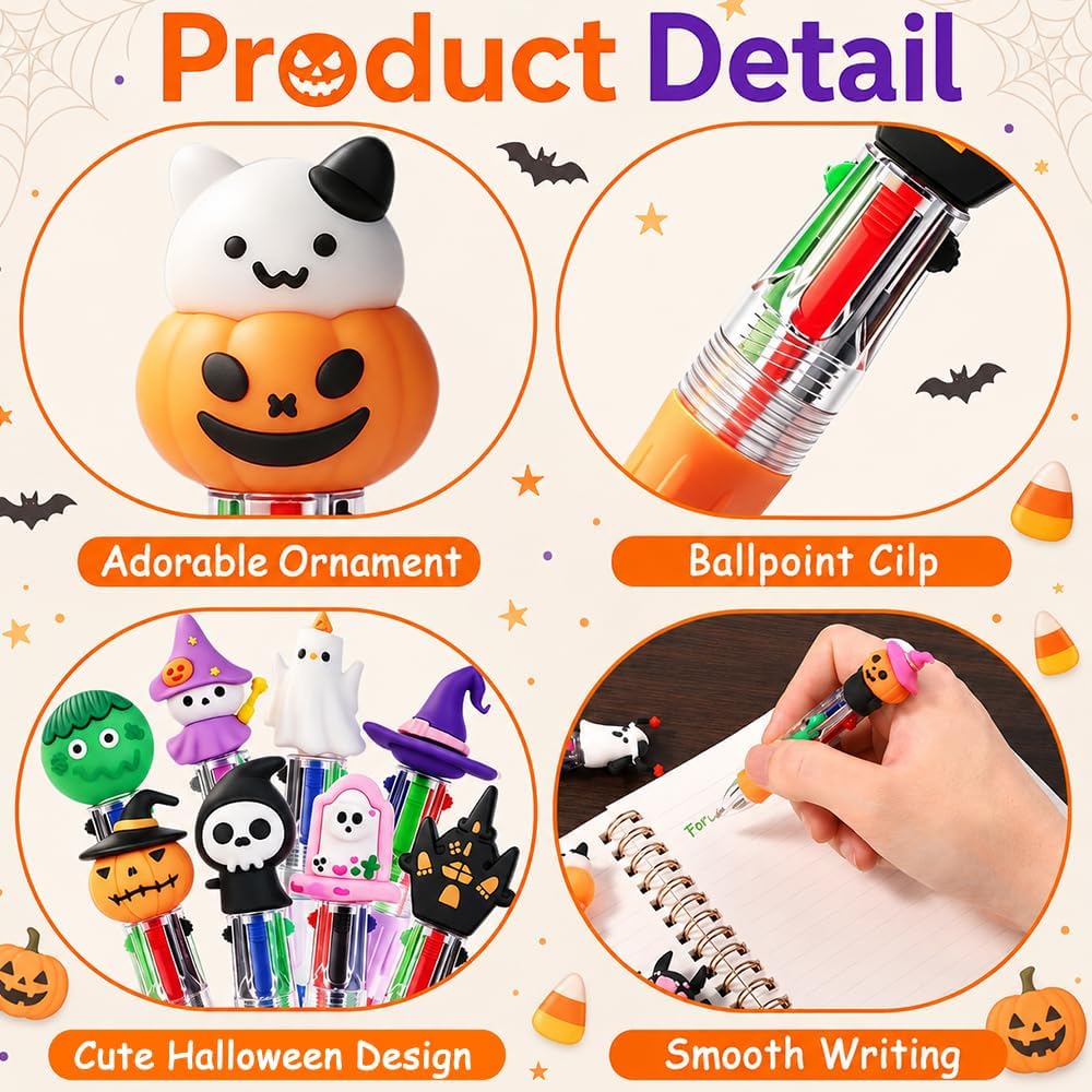 24PCS Halloween Fun Mini Multicolor Pens 4-in-1 for Party Favors Gift image 4