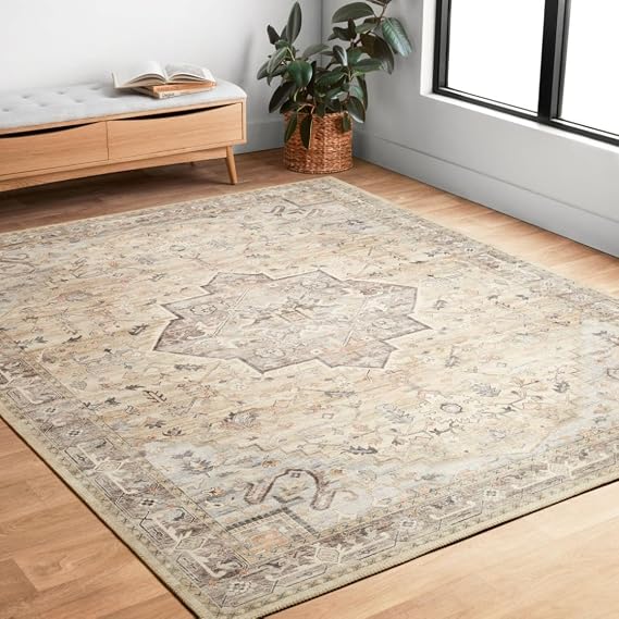 Loloi Hathaway Collection HTH-07 Multi/Ivory 9'-0 x 12'-0, .25 Thick, Area Rug, Soft, Durable, Printed, Modern, Low Pile, Non-Shedding, Easy Clean, Living Room Rug