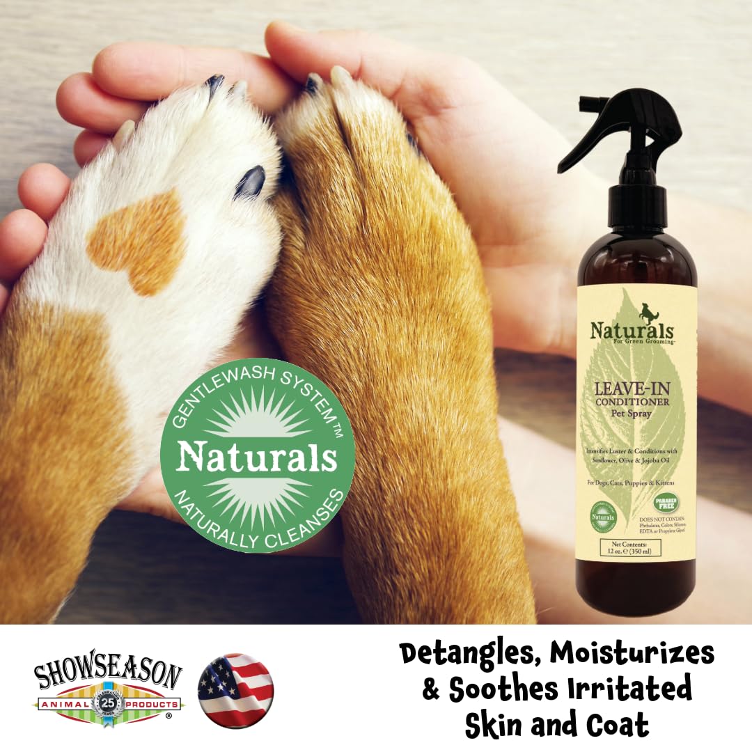 Showseason Naturals® Leave-in Conditioning Pet Spray 12 oz. for Dogs and Cats | Paraben Free | Moisturizing | Biodegradable and Non-Toxic | Made in The USA