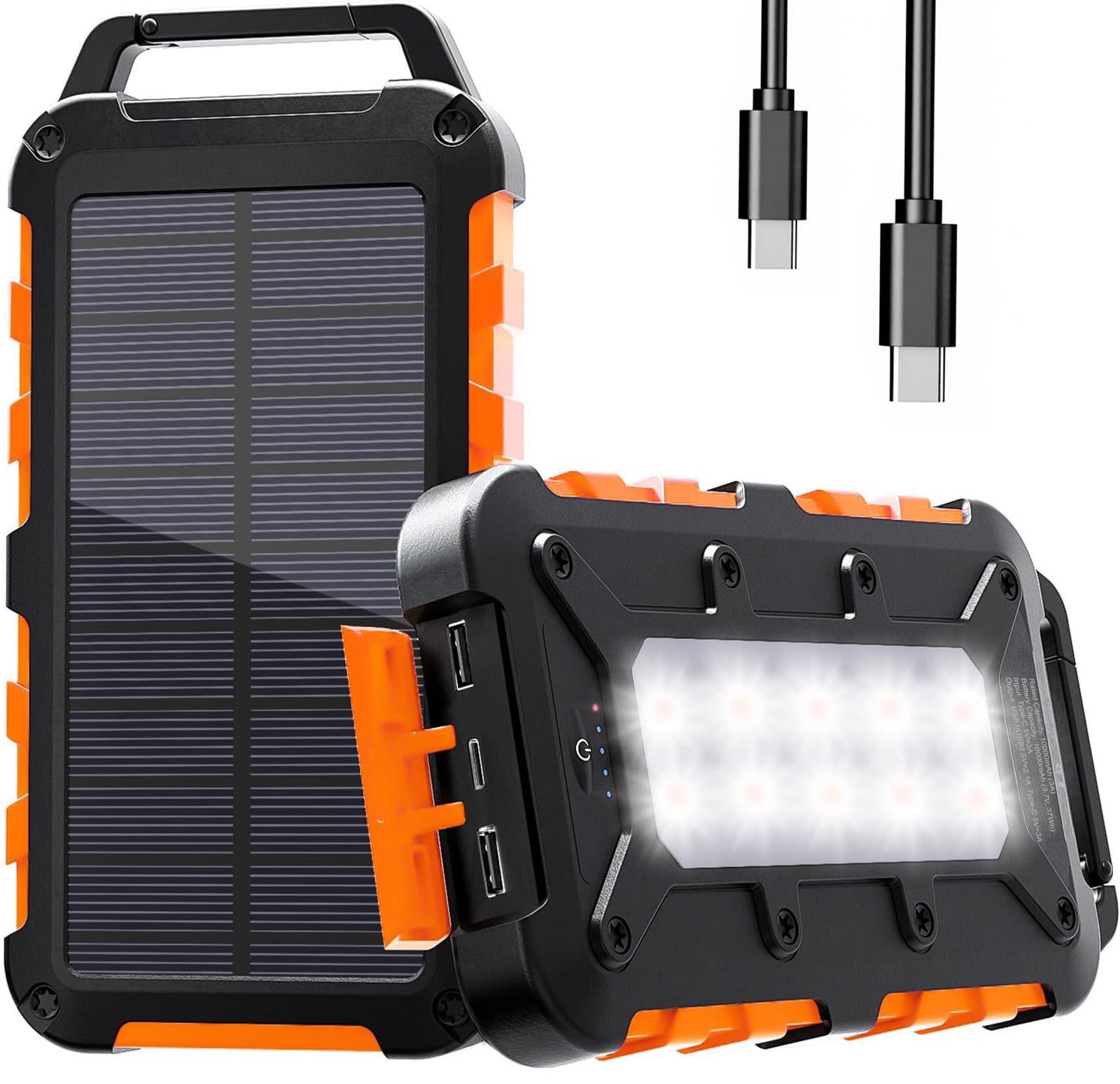 Solar Powerbank 10000mAh, PD22.5W Tragbare Solar Ladegerät USB C Externer Akku Outdoor Wasserdichtes mit LED-Licht und 3 Ausgängen für Smartphones Tablets Camping