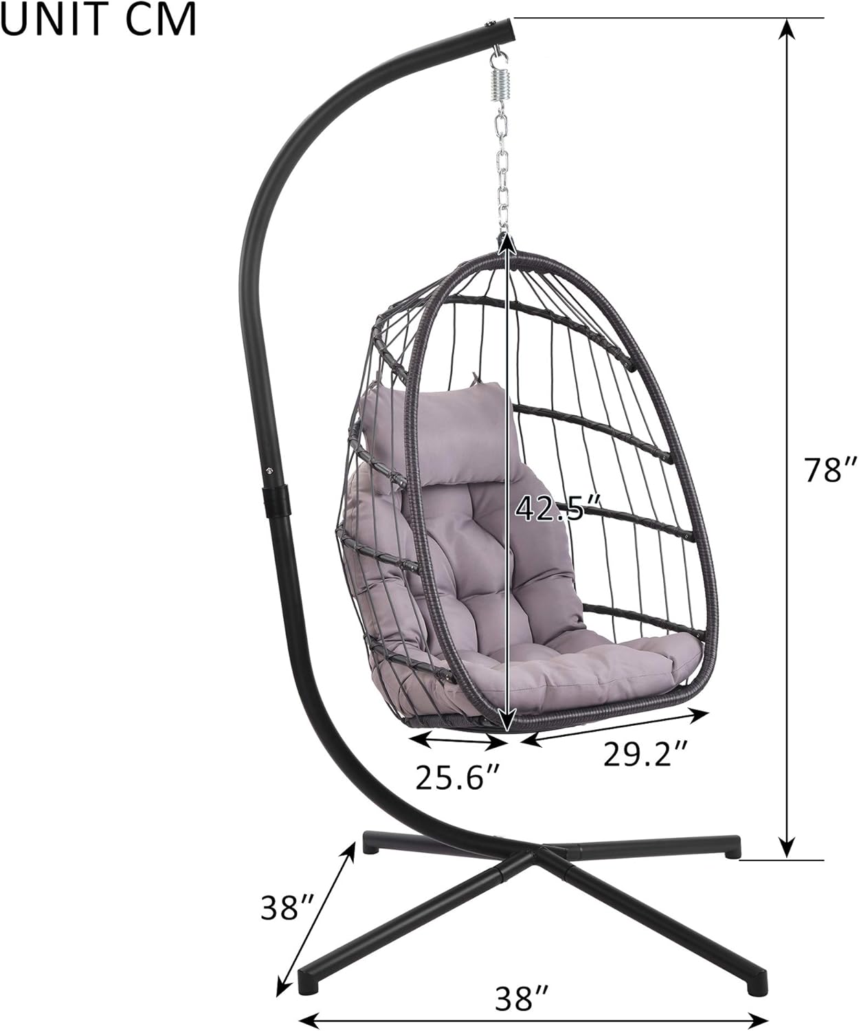 Wicker Swing Egg Chair - Patio Hanging Hammock Chair with Stand 350 Pounds Weight Capacity