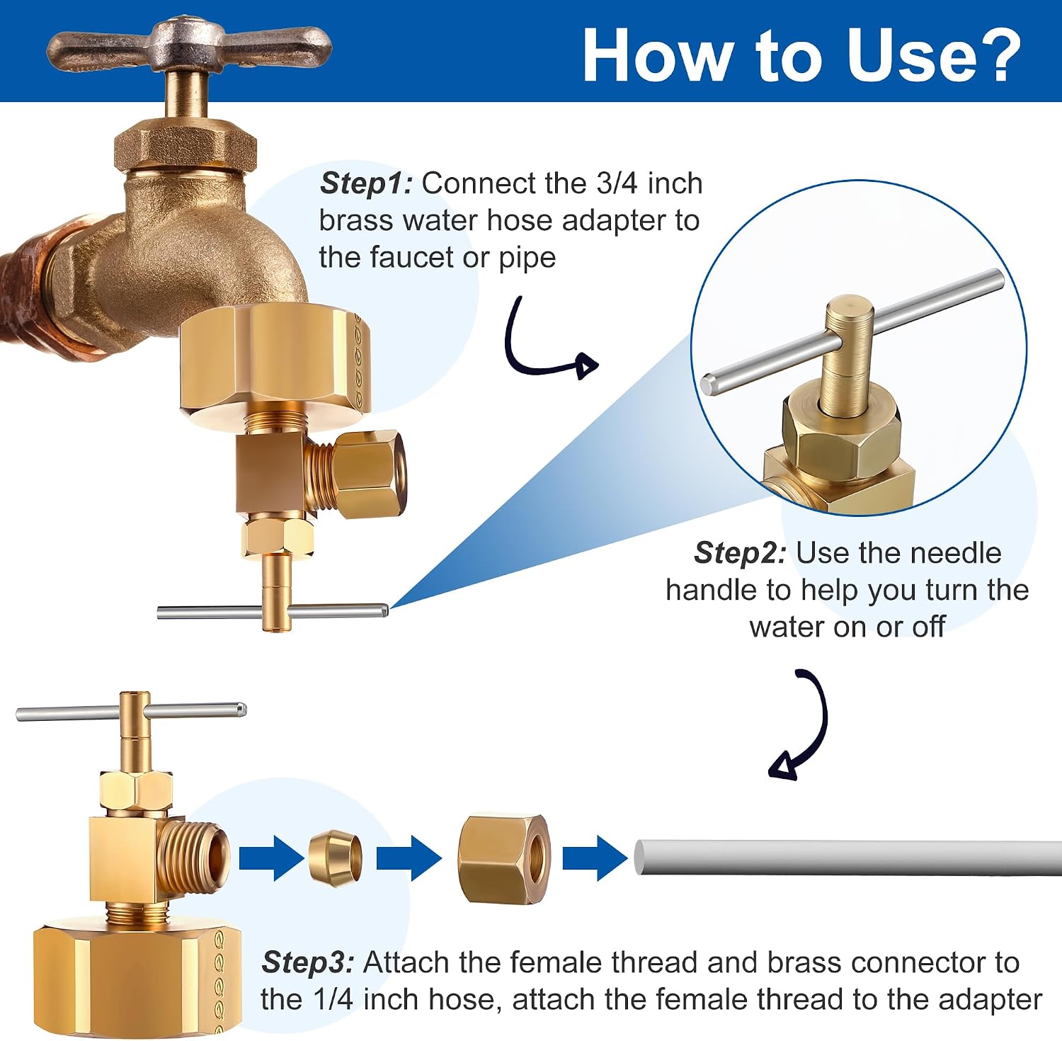 Enhon 3/4 In Garden Hose to 1/4 In Compression Needle Valve image 2