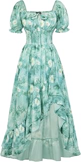 SCARLET DARKNESS Damen Viktorianisches Cottagecore Lang Blumen Sommerkleid