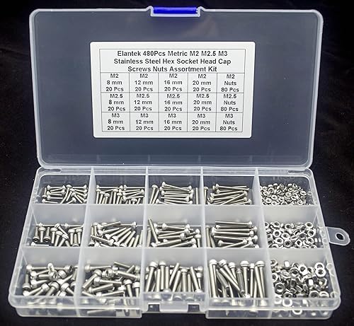 Miniatura 9 de Kit surtido de tuercas métricas M2 M2.5 M3 304 de acero inoxidable con cabeza hexagonal, 480 piezas