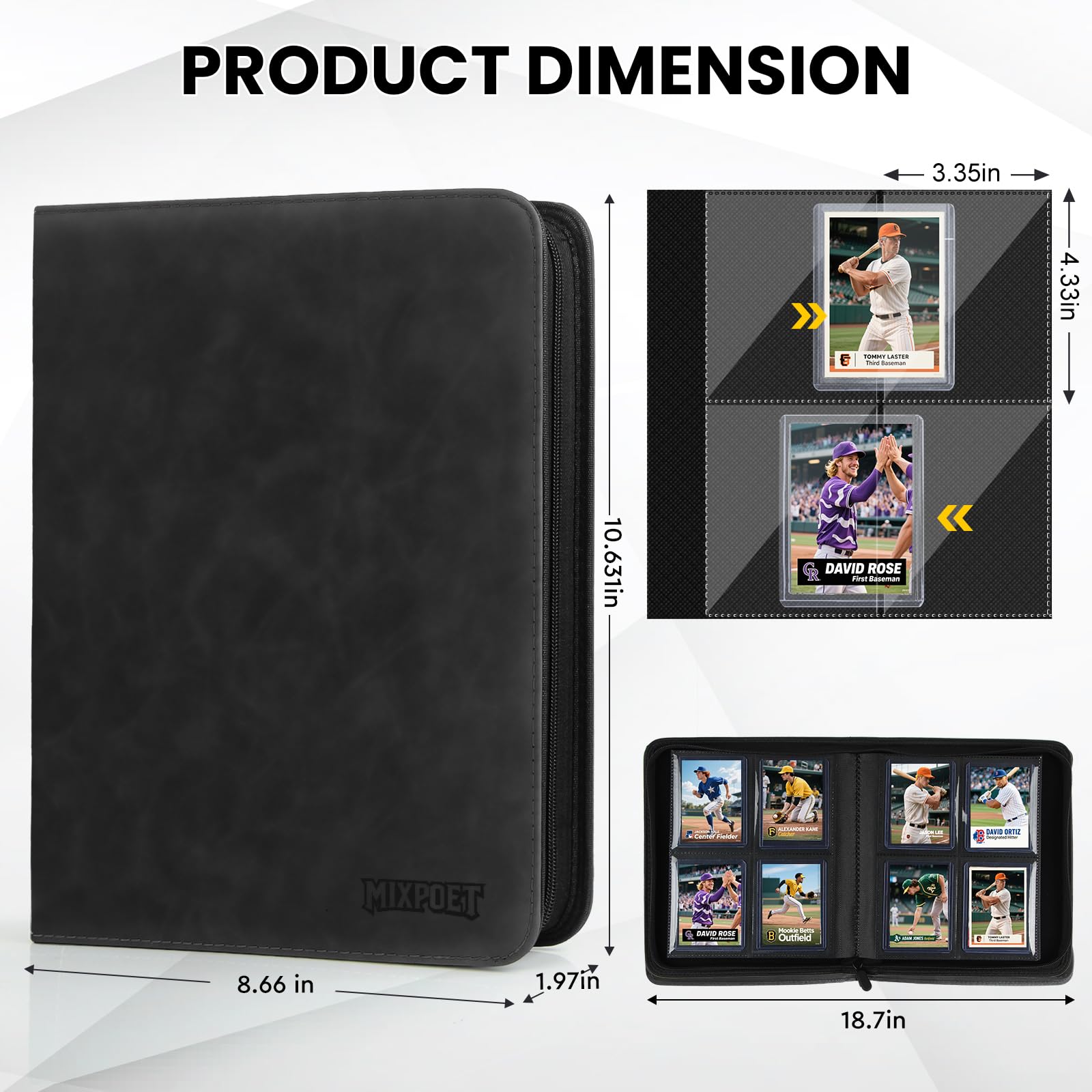 Raccoglitore Top Loader Carte, Album Card Binder 4 Tasche per 112 Top Loaders, Raccoglitori Carte Collezionabili - YGO/PTCG/MTG/TCG Sports Cards, Libro Porta, Non per carte SENZA un Top Loader