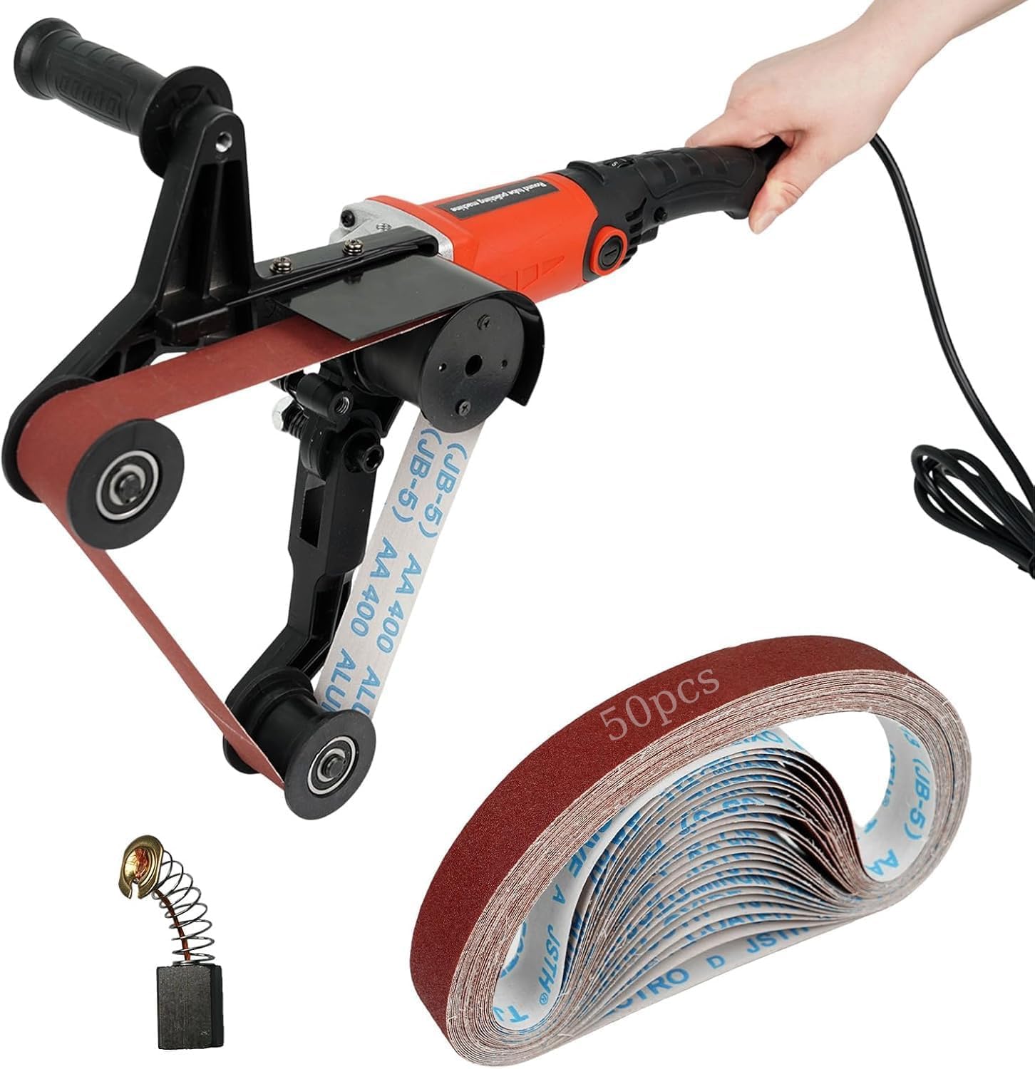 Pipe Tube Polisher Sander, 110V 800W Pipe Belt Sander, 6-Speed Adjustable 500-10000RPM, Handheld Grinder with 50 Pcs Sanding Belts for Finishing, Polishing, Rust Removal