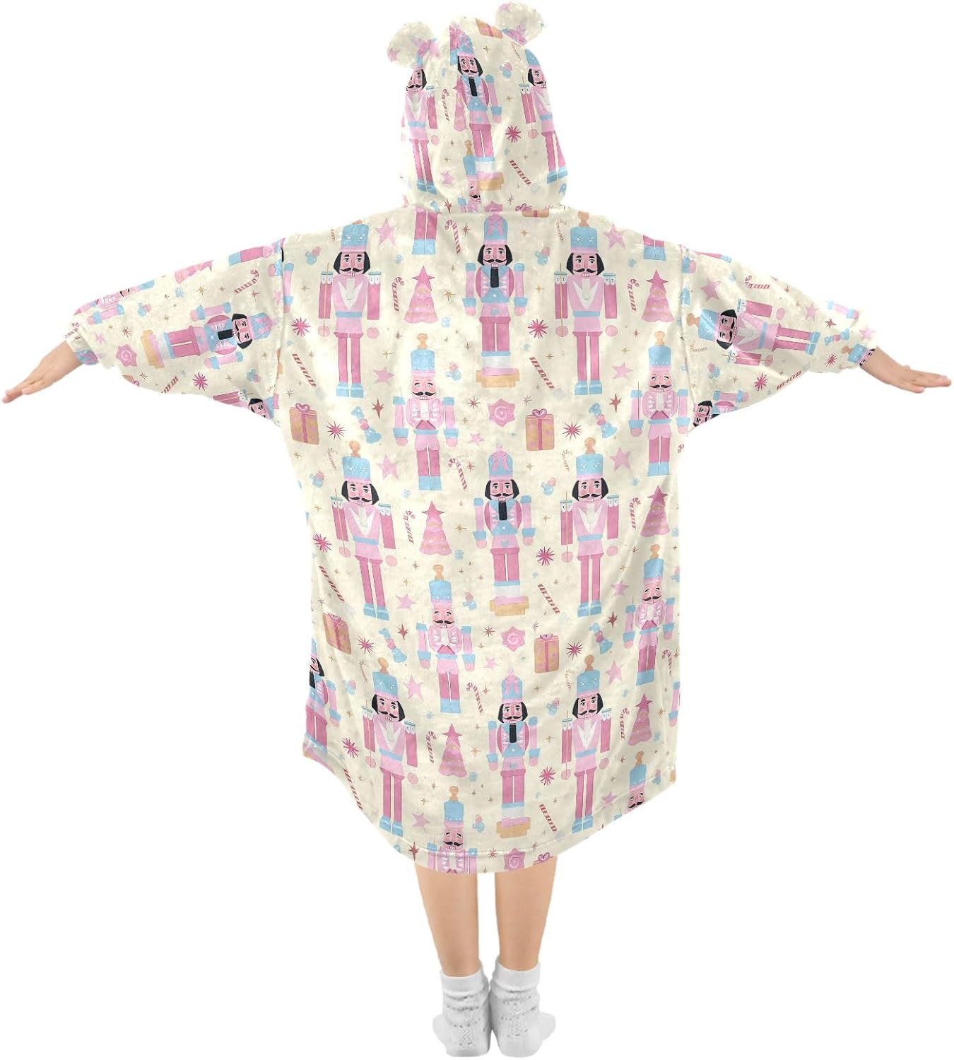Bolaz Nutcracker Pink Wearable Blanket Hoodie for Kids with Pockets Comfy Cozy Sweatshirt Flannel