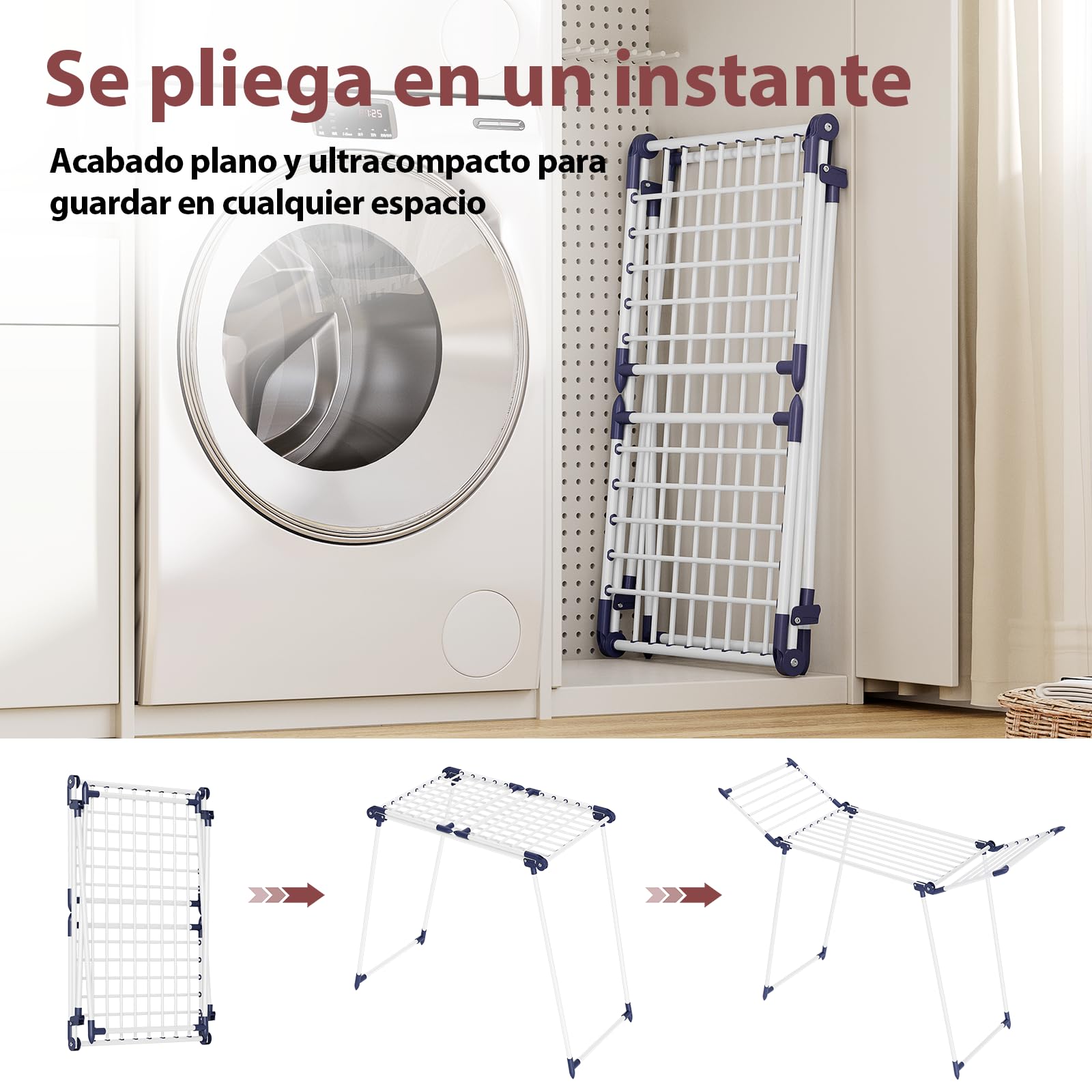 SYKIARIOL Tenderetes De Ropa Plegables con Alas - Tendederos Plegables Extensible- Estable Tendedero Ropa - para Interior y Exterior -FáCil Plegado - 175 X 60 X 105 cm - 18m de Secado - Blanco