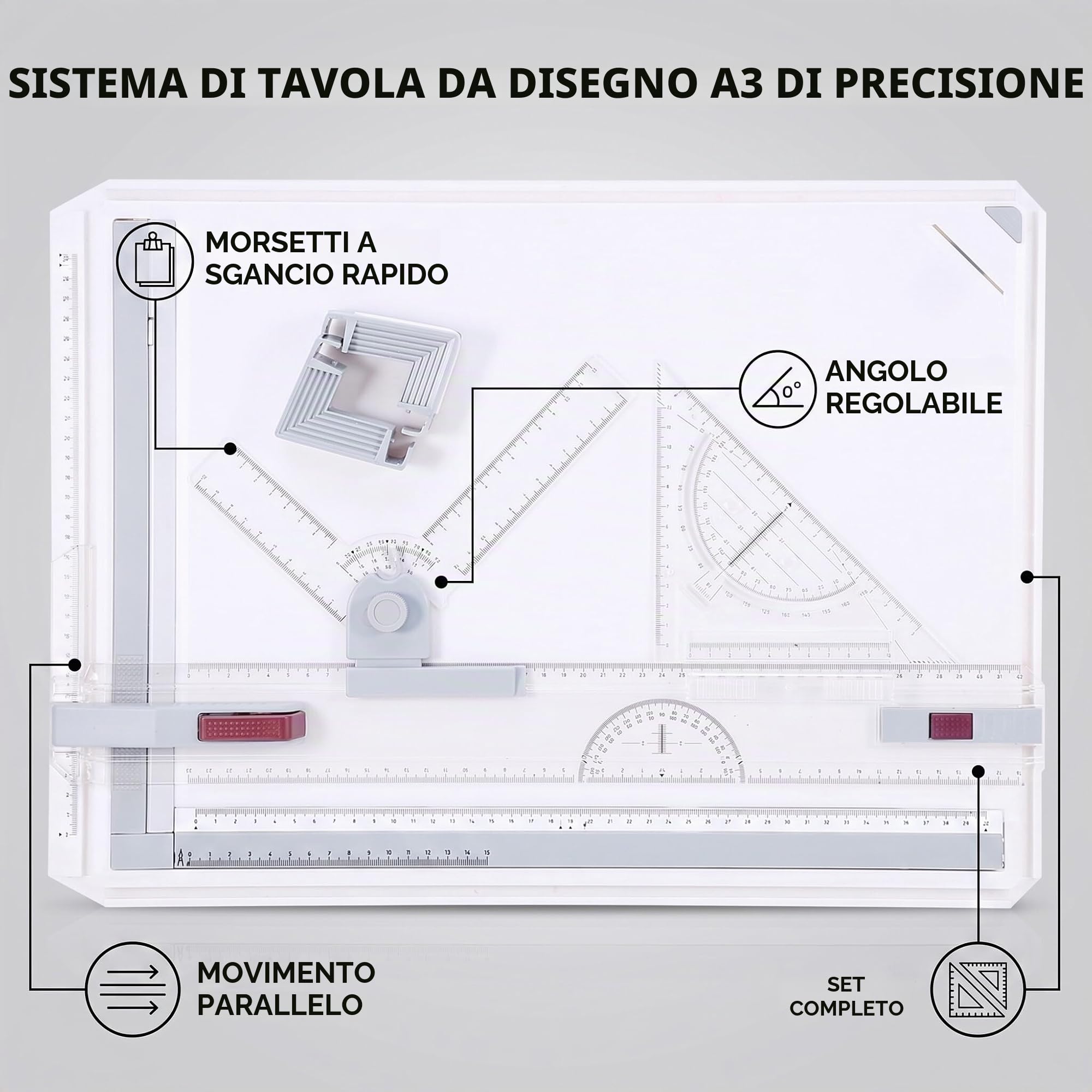 Ejoyous Blocco da Disegno a Forma di Scatola Luminosa A3, Tavolo da Disegno A3 Portatile Strumento da Tavolo Multifunzione con Accessori per Il Movimento Parallelo per Il Disegno Tecnico