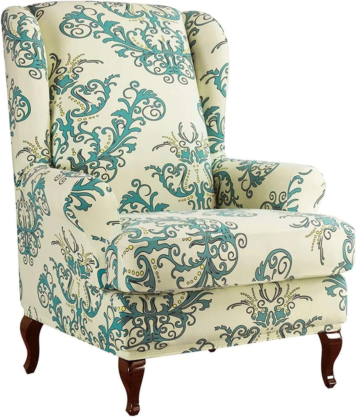 Wing Chair Covers , 2 Pieces Stretch Printed Wingback Chair Slipcover Elastic Polyester Spandex Fabric Armchair Cover Wingback Chair Covers Furniture Protector Wing Chair Slipcover ( Color : Green )