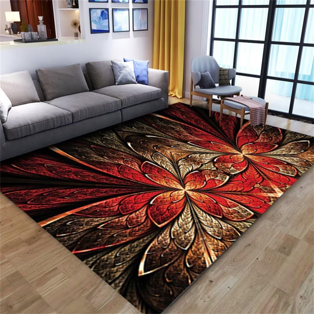 Tapis salon enfant motif floral 3D rouge lavable 100x150cm